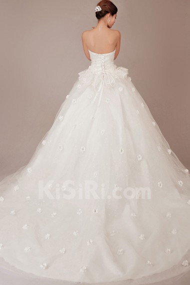 Lace Sweetheart Chapel Train Ball Gown with Crystals