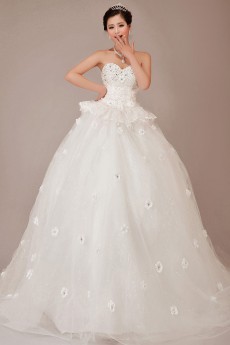 Lace Sweetheart Chapel Train Ball Gown with Crystals