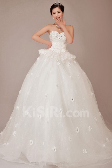 Lace Sweetheart Chapel Train Ball Gown with Crystals