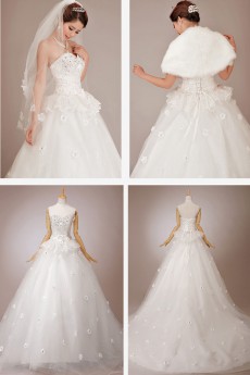 Lace Sweetheart Chapel Train Ball Gown with Crystals