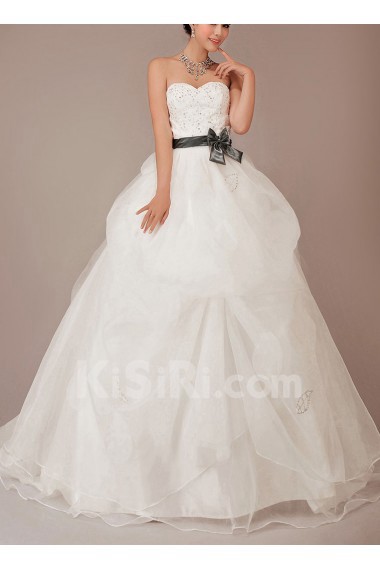 Organza Sweetheart Chapel Train Ball Gown with Crystals