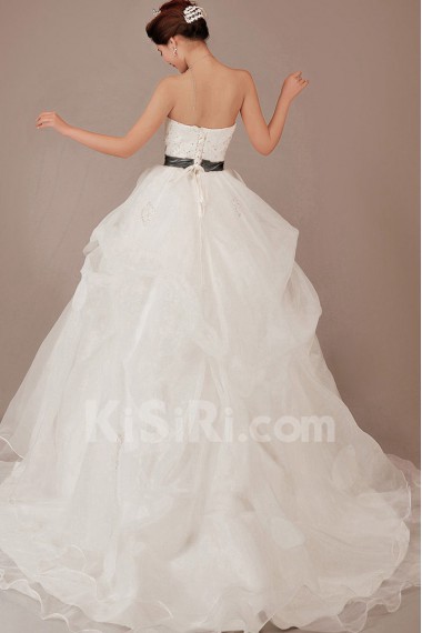 Organza Sweetheart Chapel Train Ball Gown with Crystals