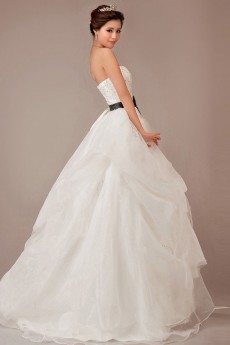 Organza Sweetheart Chapel Train Ball Gown with Crystals