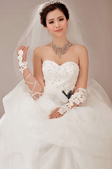 Organza Sweetheart Chapel Train Ball Gown with Crystals