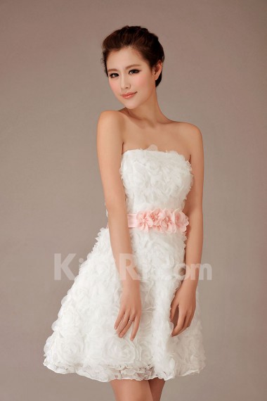 Chiffon Strapless Short A-Line Dress with Flowers