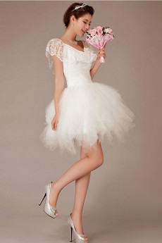 Lace V-Neck Short Ball Gown with Ruffle