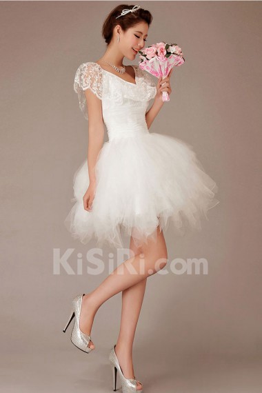 Lace V-Neck Short Ball Gown with Ruffle