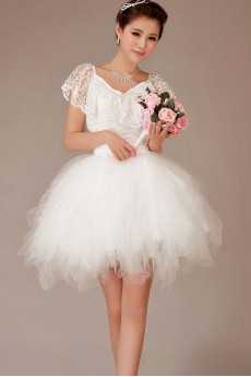 Lace V-Neck Short Ball Gown with Ruffle