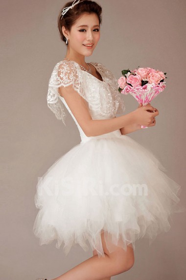 Lace V-Neck Short Ball Gown with Ruffle