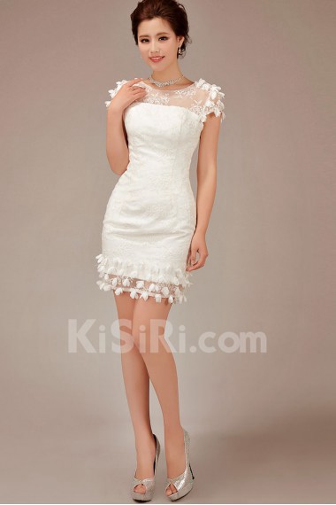 Tulle Bateau Neckline Short Sheath Dress with Applique