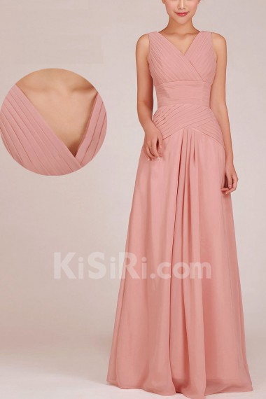 Chiffon V-Neck Floor Length A-Line Dress with Ruched