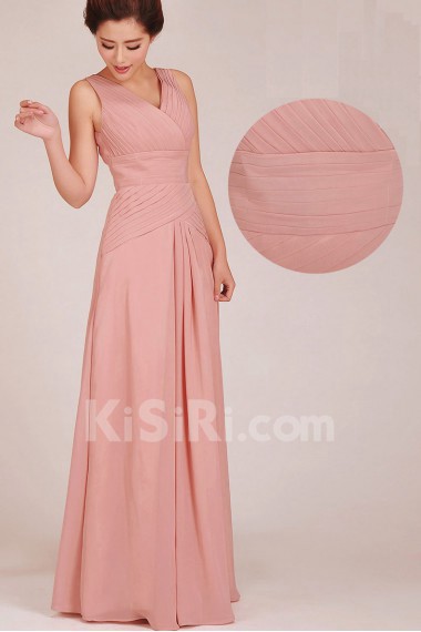 Chiffon V-Neck Floor Length A-Line Dress with Ruched