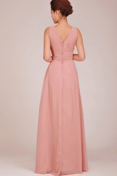 Chiffon V-Neck Floor Length A-Line Dress with Ruched