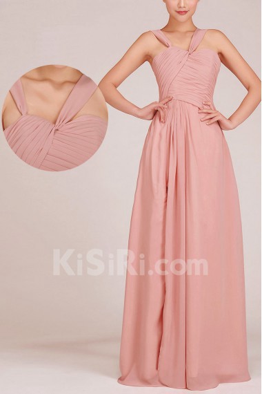 Chiffon Straps Floor Length A-Line Dress with Ruched