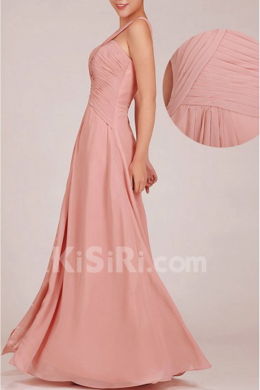 Chiffon Straps Floor Length A-Line Dress with Ruched