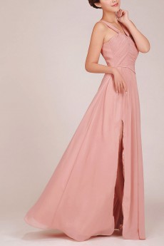 Chiffon Straps Floor Length A-Line Dress with Ruched