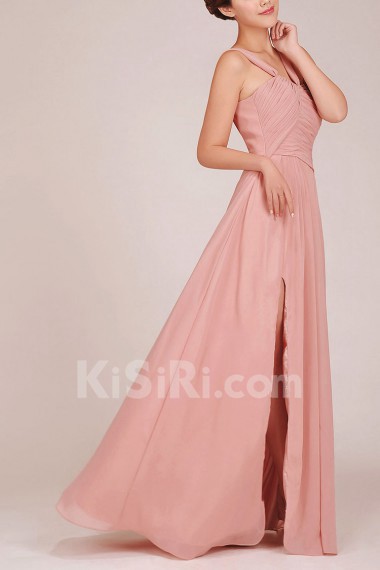 Chiffon Straps Floor Length A-Line Dress with Ruched