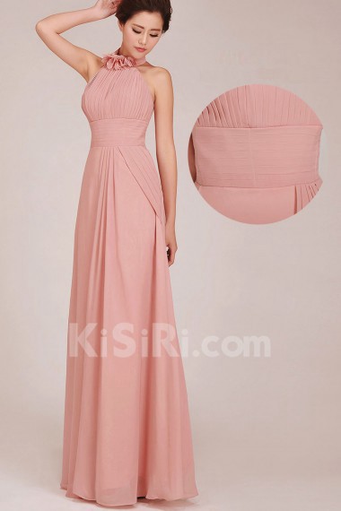 Chiffon High Collar Neckline Floor Length A-Line Dress with Ruched