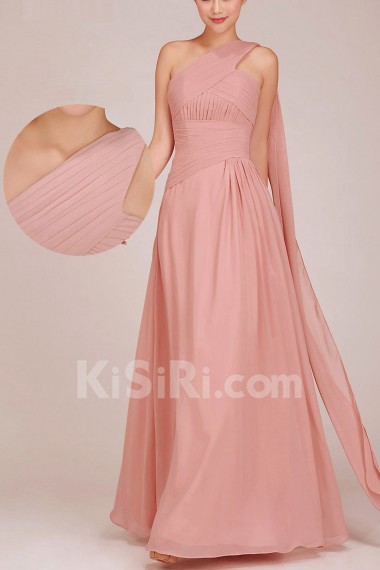 Chiffon  Floor Length A-Line Dress with Ruched