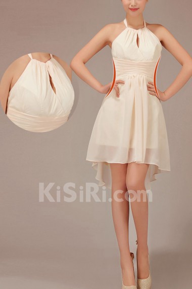 Chiffon Halter Neckline Short A-Line Dress with Ruffle