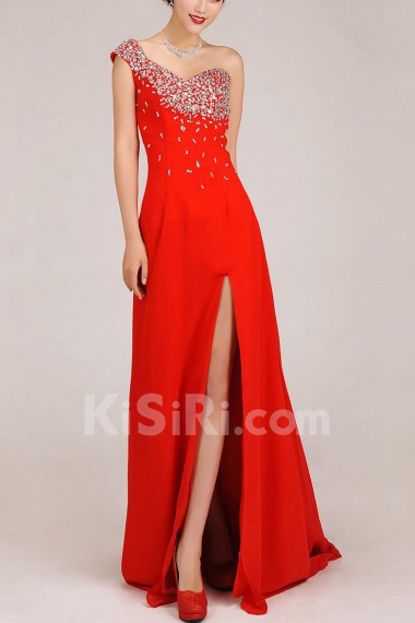 Chiffon  Sweep Train A-Line Dress with Sequins