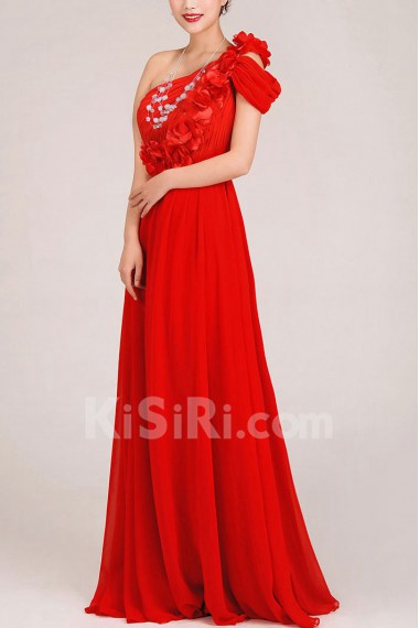 Chiffon  Floor Length Column Dress with Flowers