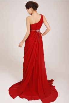 Chiffon  Sweep Train Column Dress with Crystals