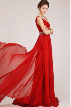 Chiffon  Sweep Train Column Dress with Crystals