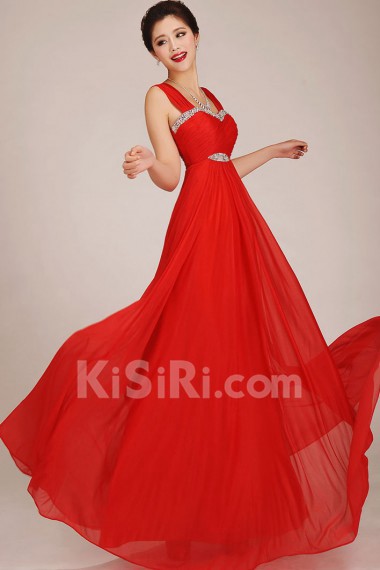 Chiffon Straps Floor Length A-Line Dress with Crystals