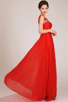 Chiffon Straps Floor Length A-Line Dress with Crystals