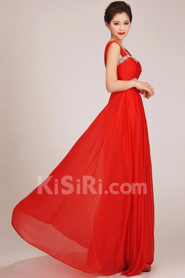 Chiffon Straps Floor Length A-Line Dress with Crystals