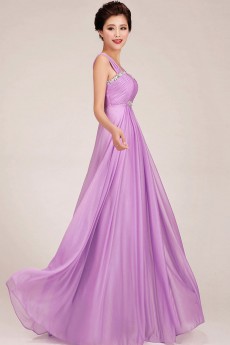 Chiffon Straps Floor Length A-Line Dress with Crystals