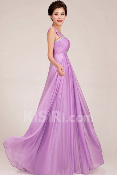 Chiffon Straps Floor Length A-Line Dress with Crystals