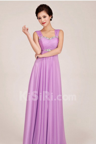 Chiffon Straps Floor Length A-Line Dress with Crystals