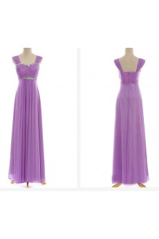 Chiffon Straps Floor Length A-Line Dress with Crystals