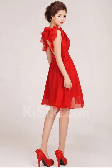 Chiffon V-Neck Knee-Length A-Line Dress with Ruffle