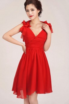 Chiffon V-Neck Knee-Length A-Line Dress with Ruffle