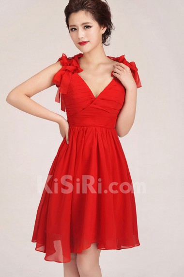 Chiffon V-Neck Knee-Length A-Line Dress with Ruffle