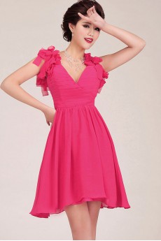 Chiffon V-Neck Knee-Length A-Line Dress with Ruffle