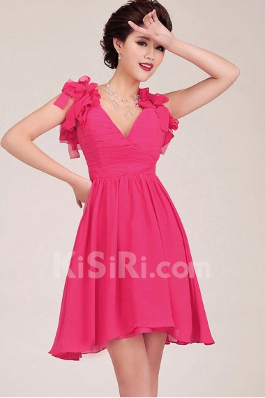 Chiffon V-Neck Knee-Length A-Line Dress with Ruffle