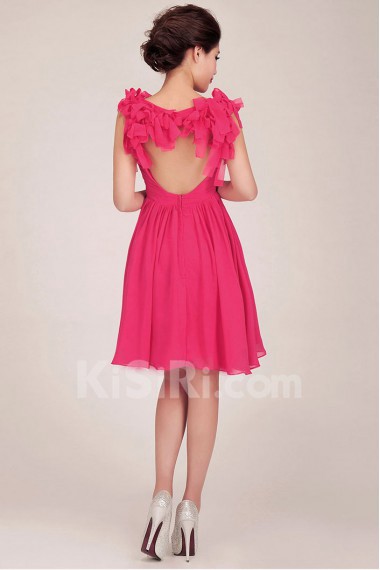 Chiffon V-Neck Knee-Length A-Line Dress with Ruffle