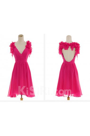 Chiffon V-Neck Knee-Length A-Line Dress with Ruffle