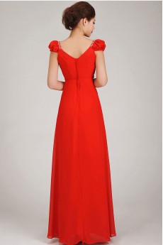 Chiffon V-Neck Floor Length Column Dress with Rhinestones