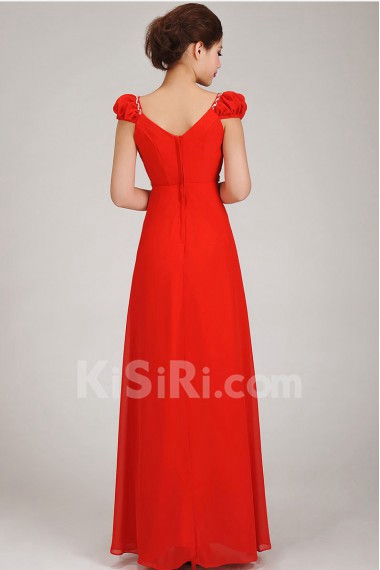 Chiffon V-Neck Floor Length Column Dress with Rhinestones