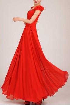 Chiffon V-Neck Floor Length Column Dress with Rhinestones