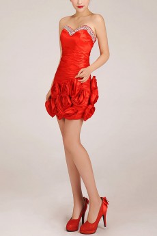 Satin Sweetheart Short Sheath Dress with Flowers