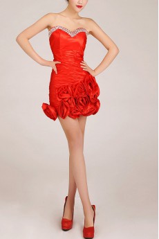 Satin Sweetheart Short Sheath Dress with Flowers