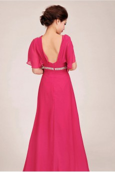 Chiffon V-Neck Chapel Train A-Line Dress with Crystals