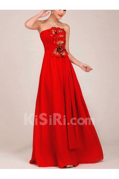 Chiffon Strapless Floor Length A-Line Dress with Embroidered