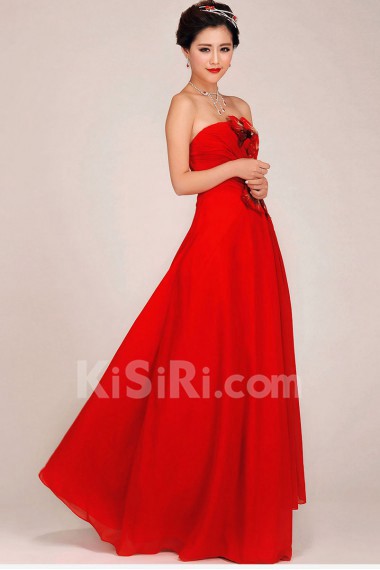 Chiffon Strapless Floor Length A-Line Dress with Embroidered